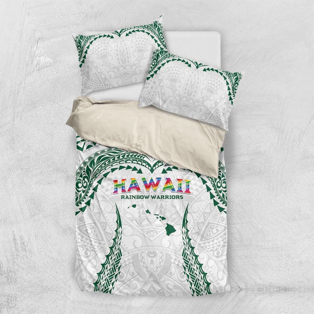 Hawaii Rainbow Warriors Bedding Set Polynesian Motif White Color