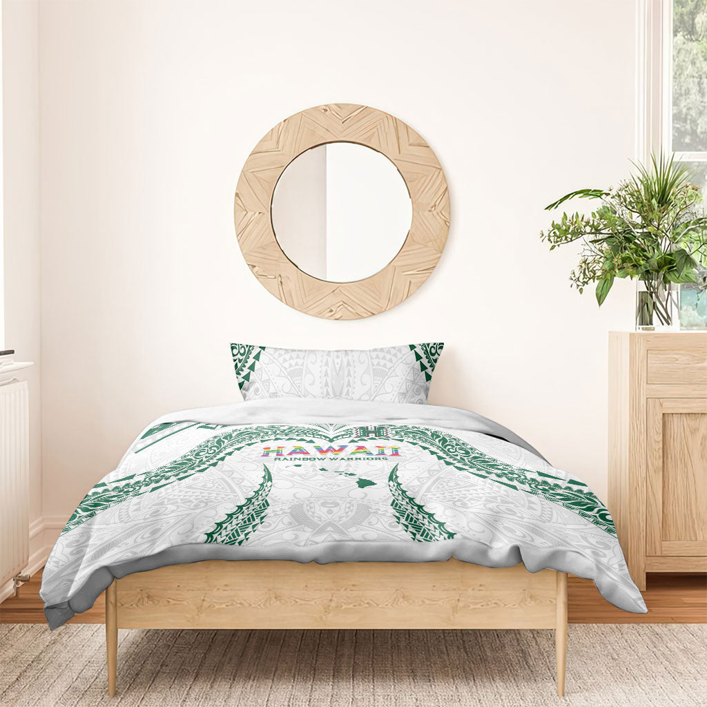 Hawaii Rainbow Warriors Bedding Set Polynesian Motif White Color