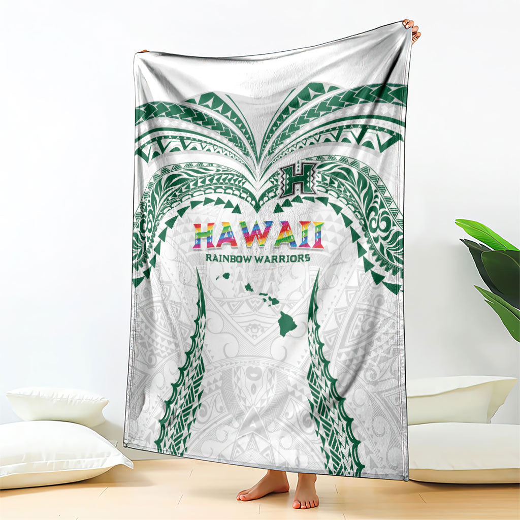 Hawaii Rainbow Warriors Blanket Polynesian Motif White Color