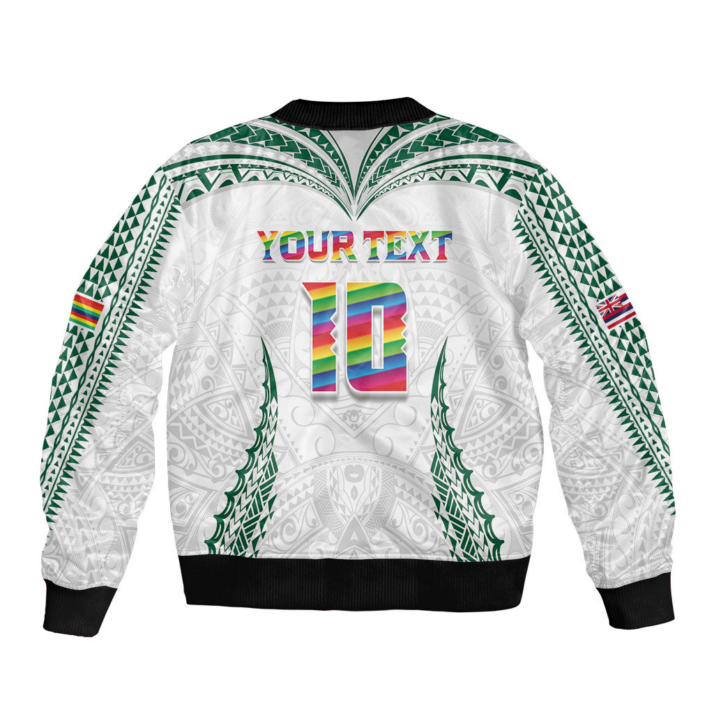Custom Hawaii Rainbow Warriors Bomber Jacket Polynesian Motif White Color