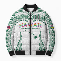 Custom Hawaii Rainbow Warriors Bomber Puffer Jacket Polynesian Motif White Color