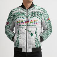 Custom Hawaii Rainbow Warriors Bomber Puffer Jacket Polynesian Motif White Color