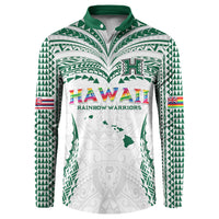 Custom Hawaii Rainbow Warriors Button Sweatshirt Polynesian Motif White Color