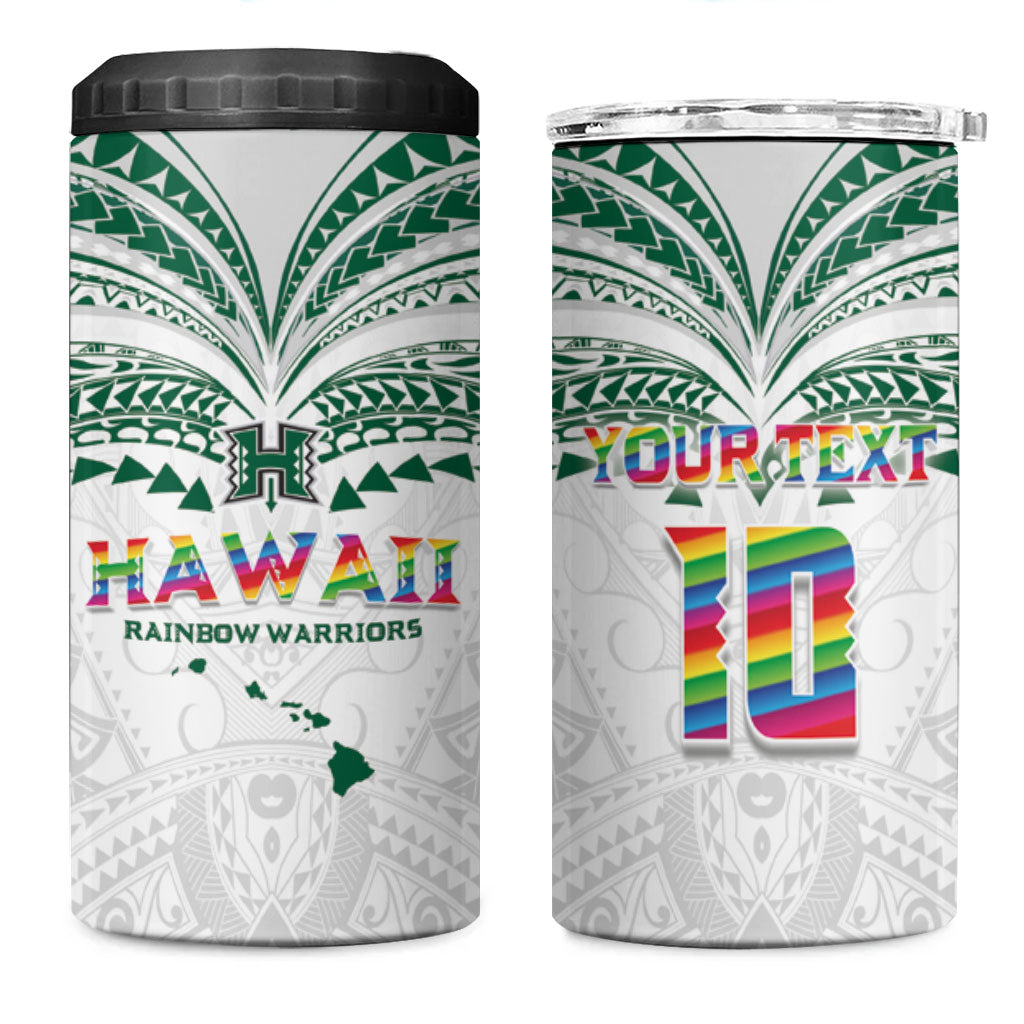 Custom Hawaii Rainbow Warriors 4 in 1 Can Cooler Tumbler Polynesian Motif White Color