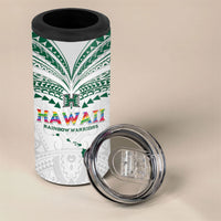 Custom Hawaii Rainbow Warriors 4 in 1 Can Cooler Tumbler Polynesian Motif White Color