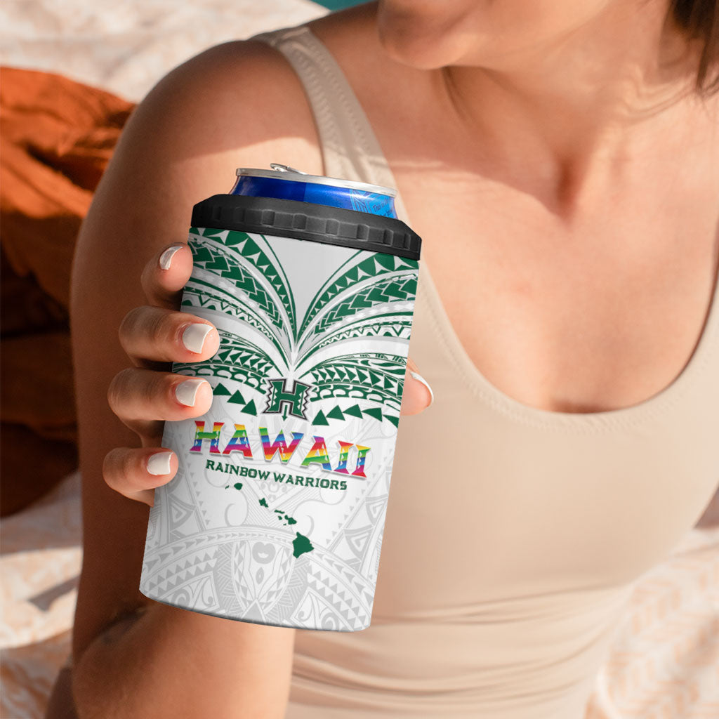 Custom Hawaii Rainbow Warriors 4 in 1 Can Cooler Tumbler Polynesian Motif White Color