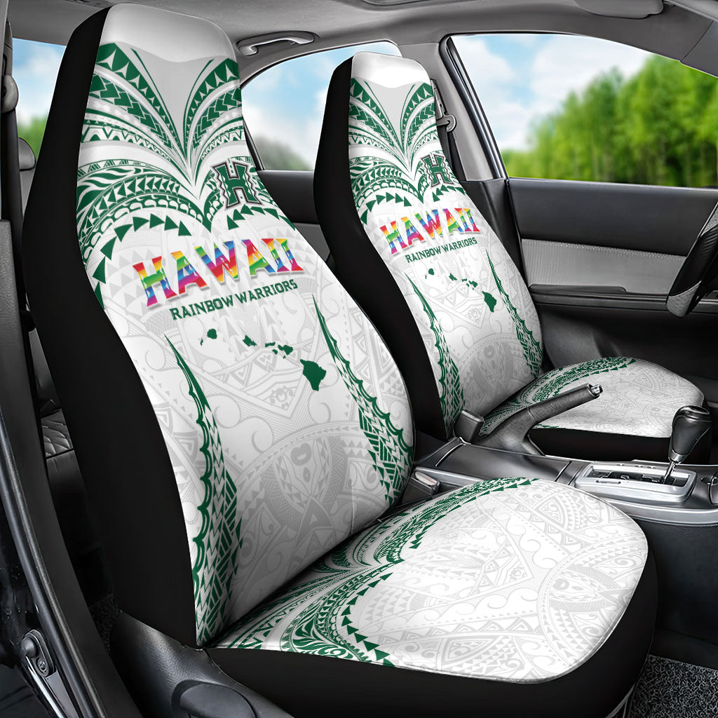 Hawaii Rainbow Warriors Car Seat Cover Polynesian Motif White Color