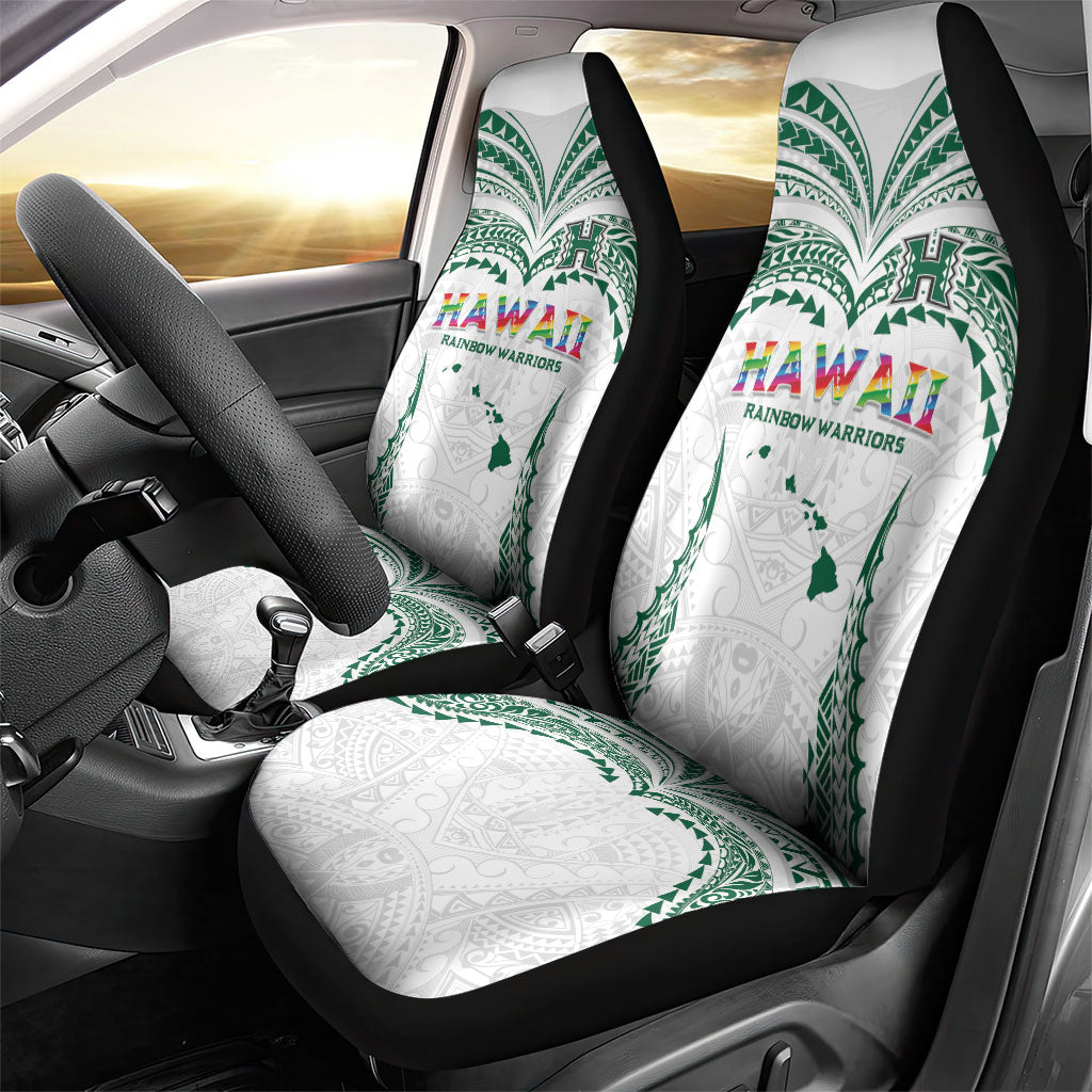 Hawaii Rainbow Warriors Car Seat Cover Polynesian Motif White Color