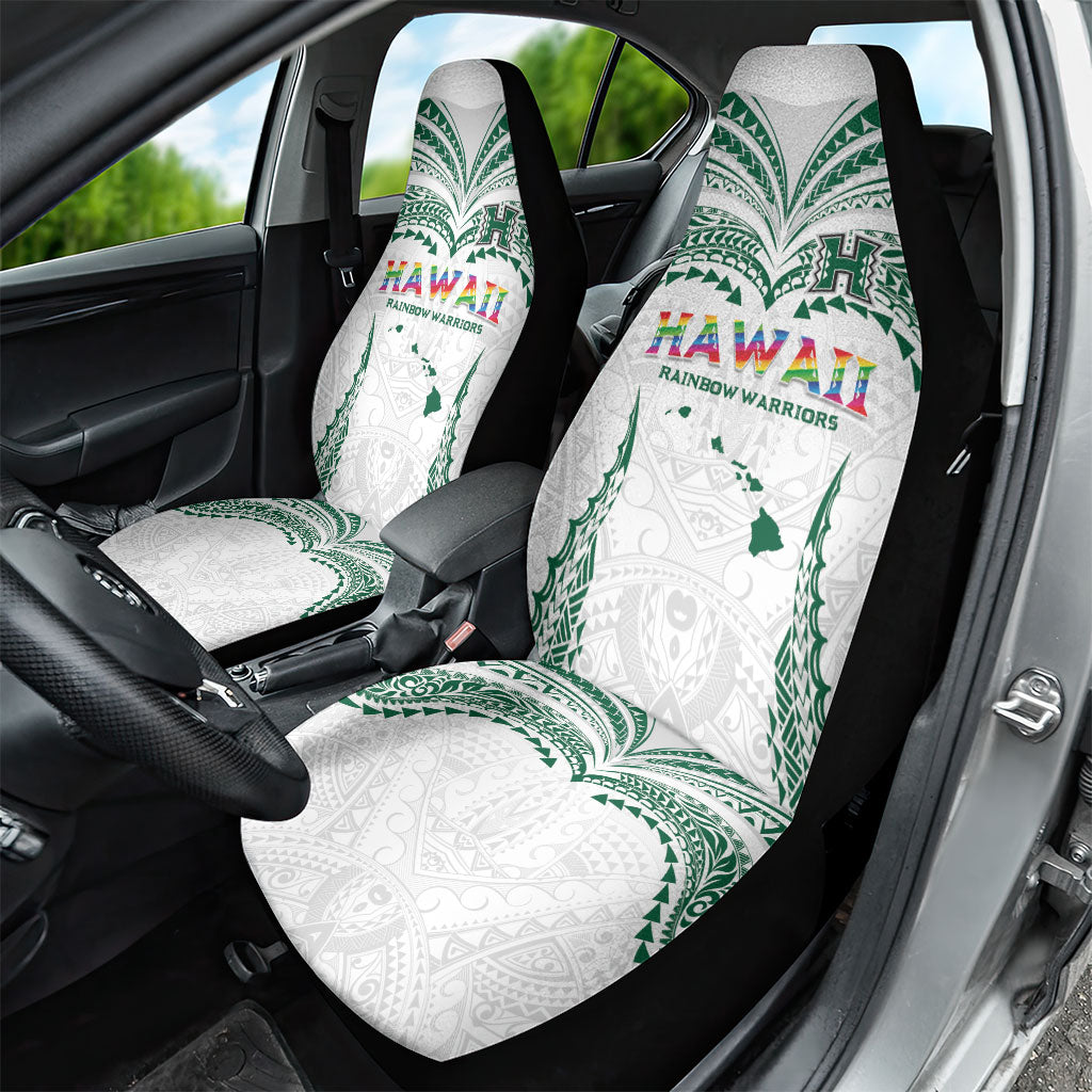 Hawaii Rainbow Warriors Car Seat Cover Polynesian Motif White Color
