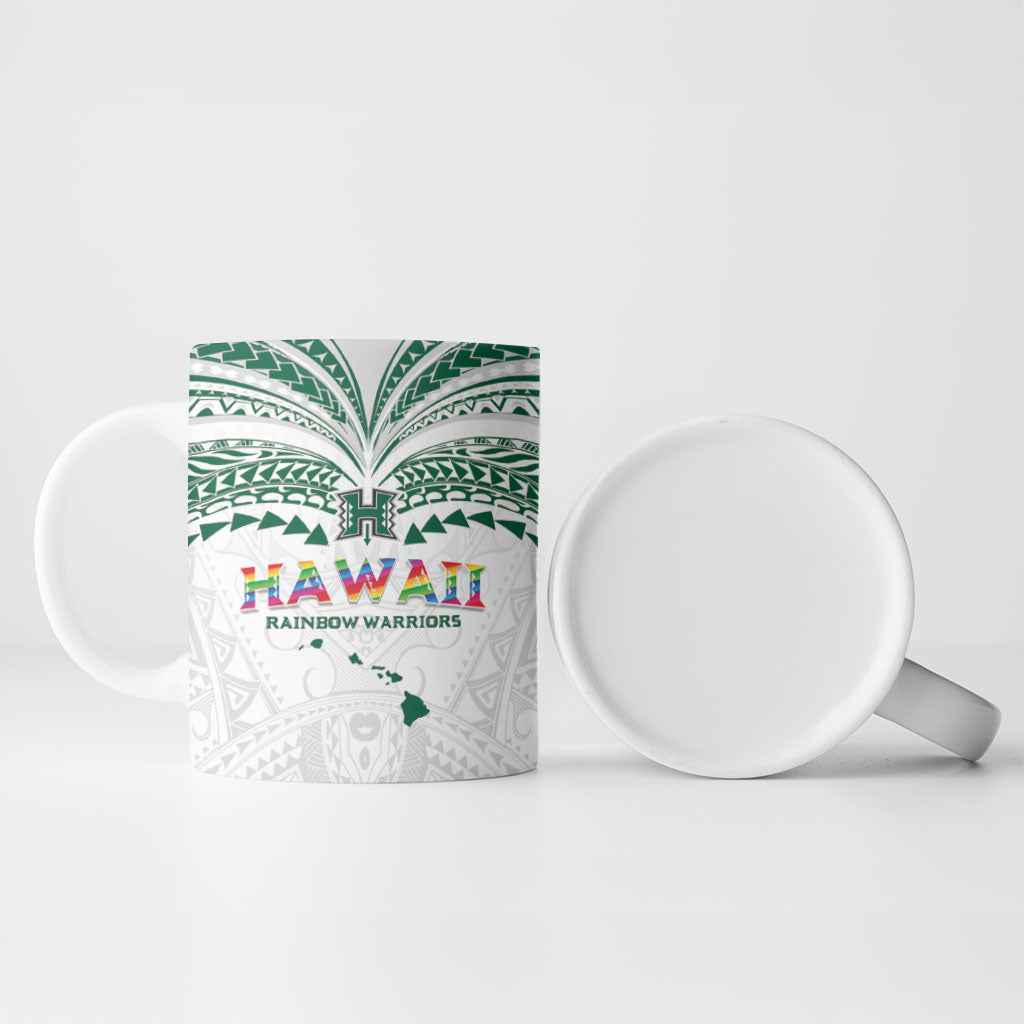 Custom Hawaii Rainbow Warriors Ceramic Mug Polynesian Motif White Color