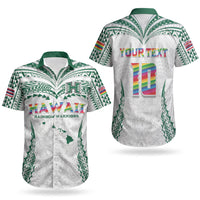 Custom Hawaii Rainbow Warriors Couples Matching Off Shoulder Maxi Dress and Hawaiian Shirt Polynesian Motif White Color