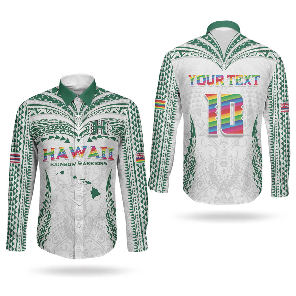 Custom Hawaii Rainbow Warriors Couples Matching Short Sleeve Bodycon Dress and Long Sleeve Button Shirt Polynesian Motif White Color