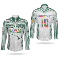 Custom Hawaii Rainbow Warriors Couples Matching Short Sleeve Bodycon Dress and Long Sleeve Button Shirt Polynesian Motif White Color