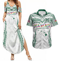 Custom Hawaii Rainbow Warriors Couples Matching Summer Maxi Dress and Hawaiian Shirt Polynesian Motif White Color