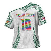 Custom Hawaii Rainbow Warriors Cross Shoulder Shirt Polynesian Motif White Color