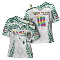 Custom Hawaii Rainbow Warriors Cross Shoulder Shirt Polynesian Motif White Color
