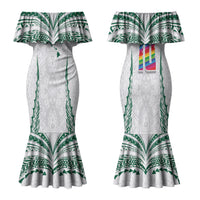 Custom Hawaii Rainbow Warriors Family Matching Mermaid Dress and Hawaiian Shirt Polynesian Motif White Color