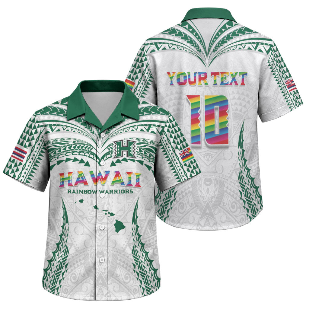 Custom Hawaii Rainbow Warriors Family Matching Mermaid Dress and Hawaiian Shirt Polynesian Motif White Color