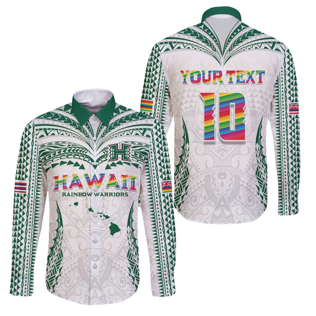 Custom Hawaii Rainbow Warriors Family Matching Off Shoulder Short Dress and Hawaiian Shirt Polynesian Motif White Color