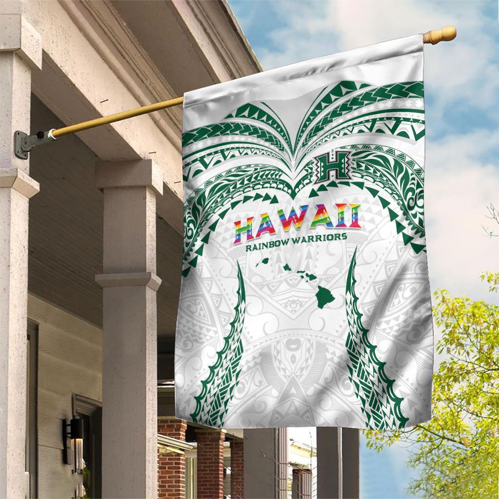 Hawaii Rainbow Warriors Garden Flag Polynesian Motif White Color