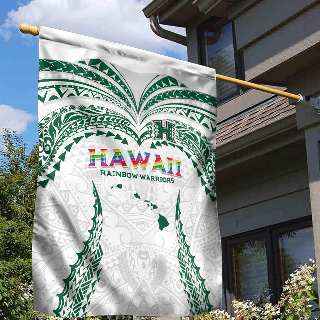 Hawaii Rainbow Warriors Garden Flag Polynesian Motif White Color