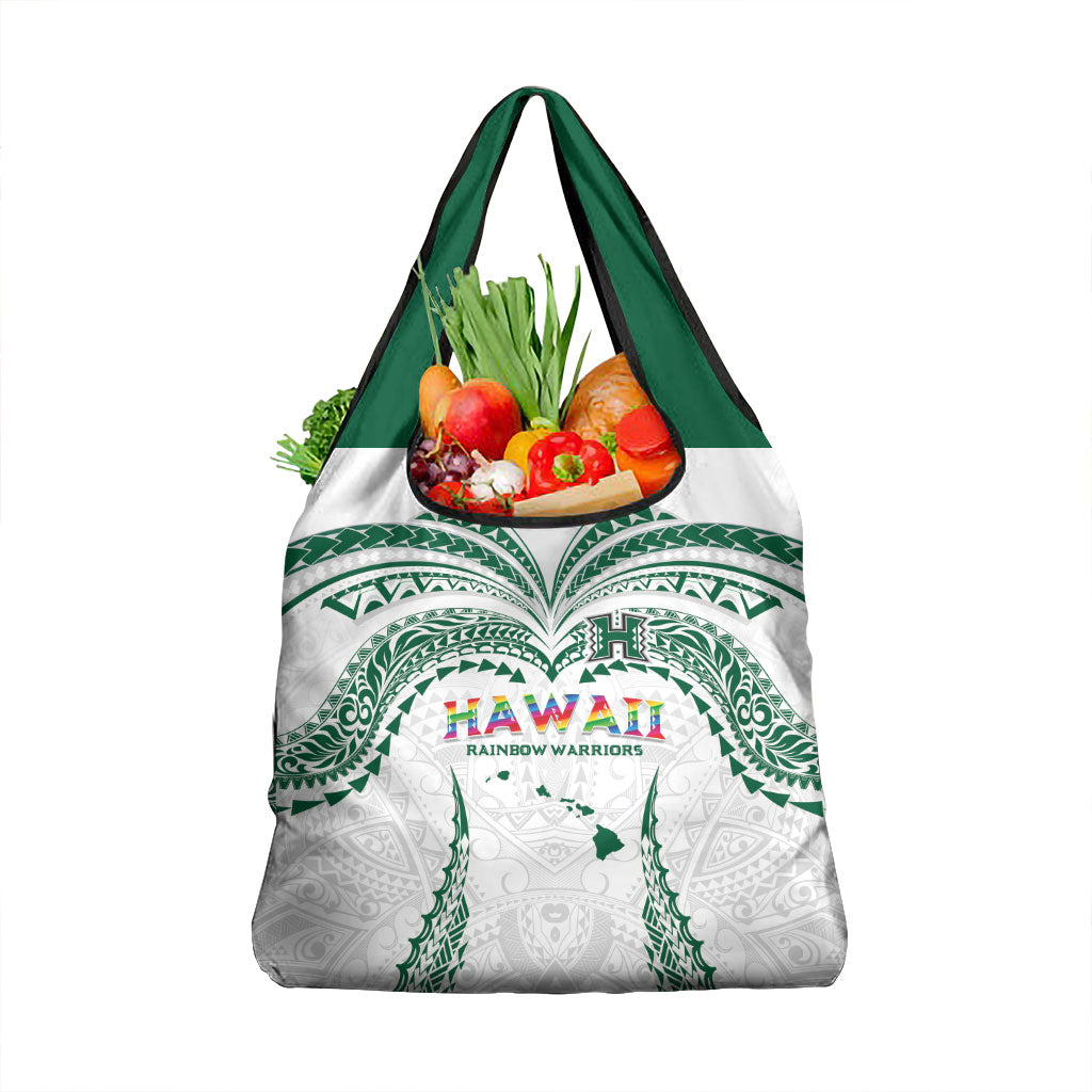 Hawaii Rainbow Warriors Grocery Bag Polynesian Motif White Color