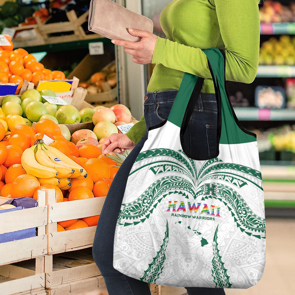 Hawaii Rainbow Warriors Grocery Bag Polynesian Motif White Color