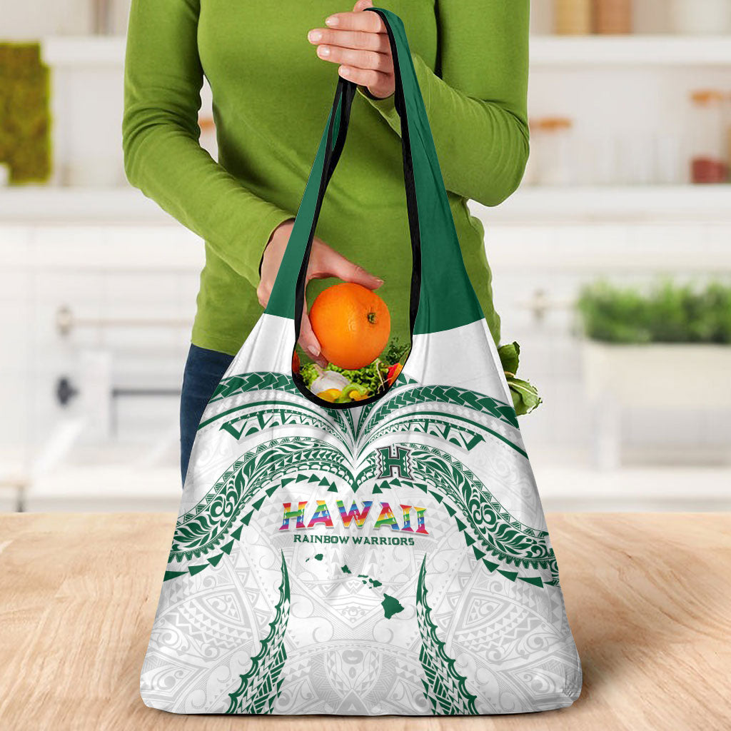 Hawaii Rainbow Warriors Grocery Bag Polynesian Motif White Color
