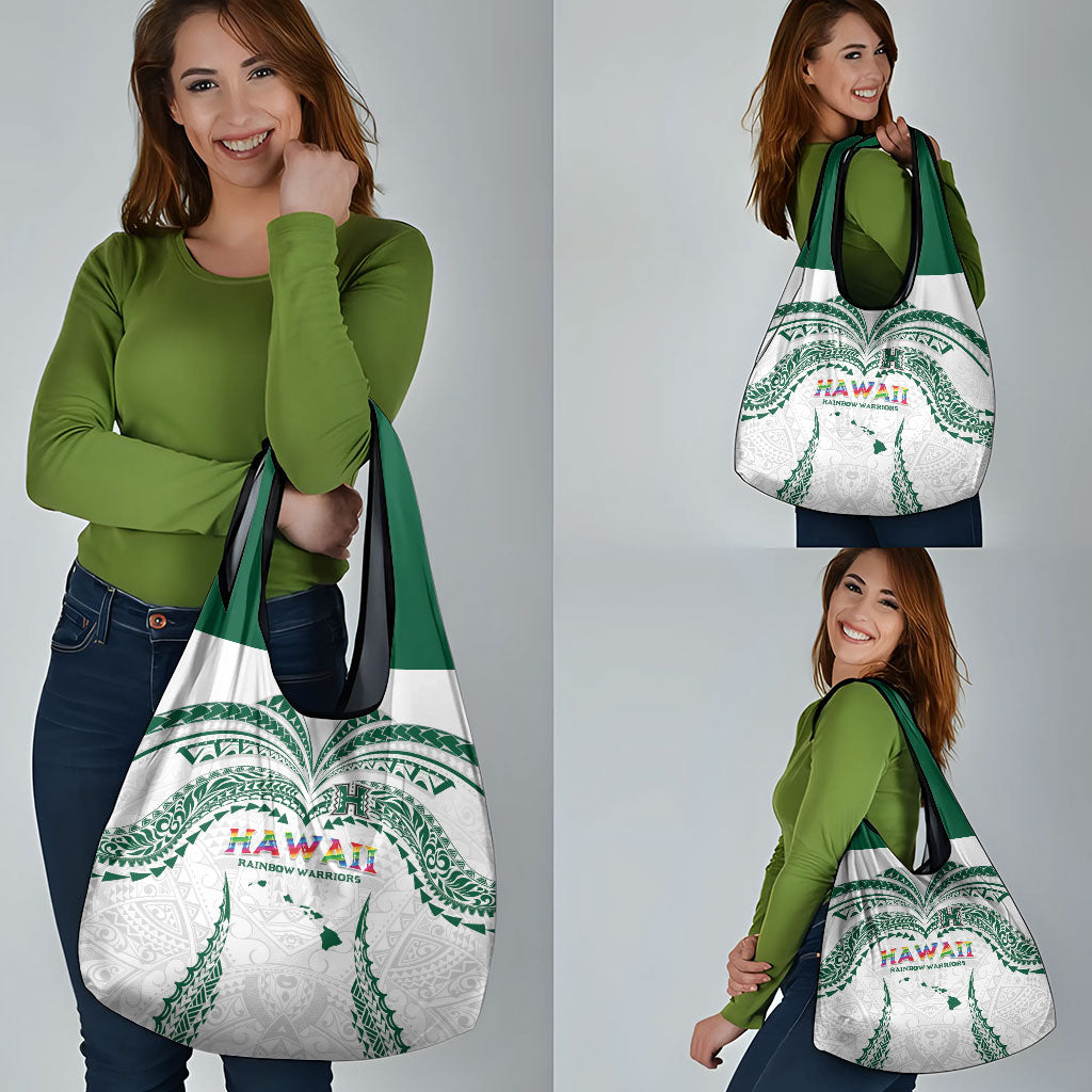 Hawaii Rainbow Warriors Grocery Bag Polynesian Motif White Color