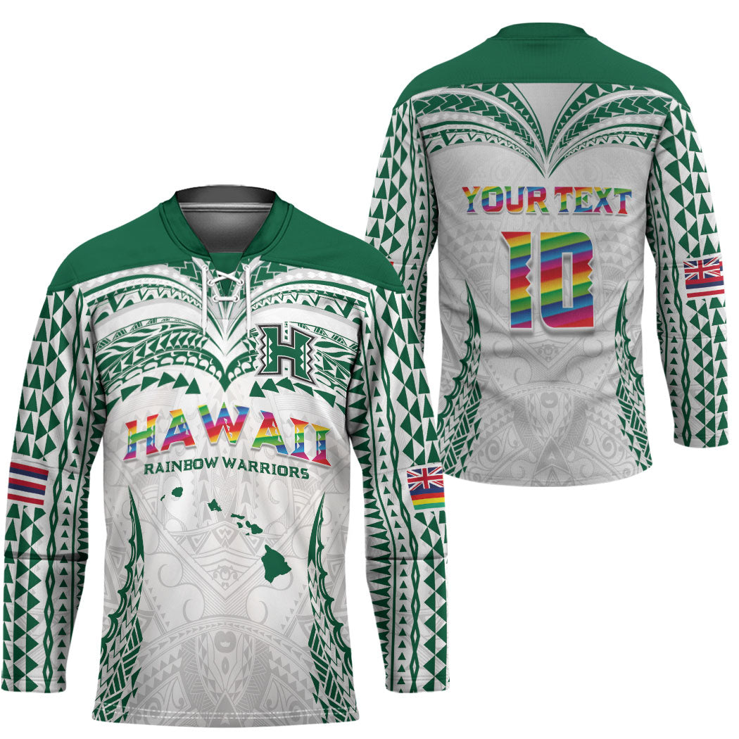 Custom Hawaii Rainbow Warriors Hockey Jersey Polynesian Motif White Color