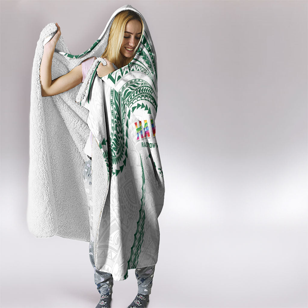 Hawaii Rainbow Warriors Hooded Blanket Polynesian Motif White Color