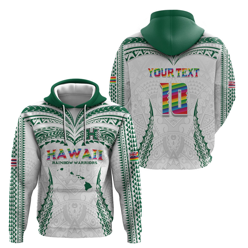 Custom Hawaii Rainbow Warriors Hoodie Polynesian Motif White Color