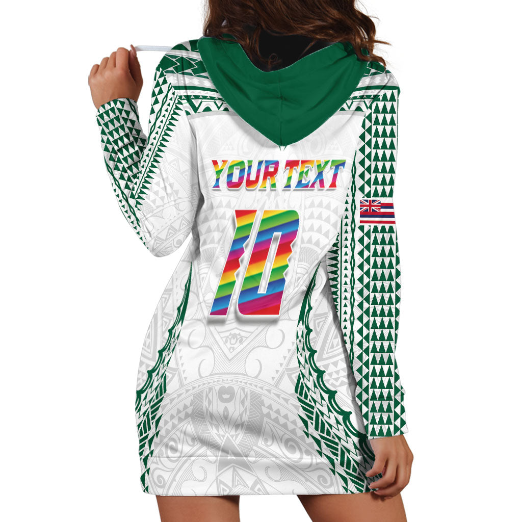 Custom Hawaii Rainbow Warriors Hoodie Dress Polynesian Motif White Color