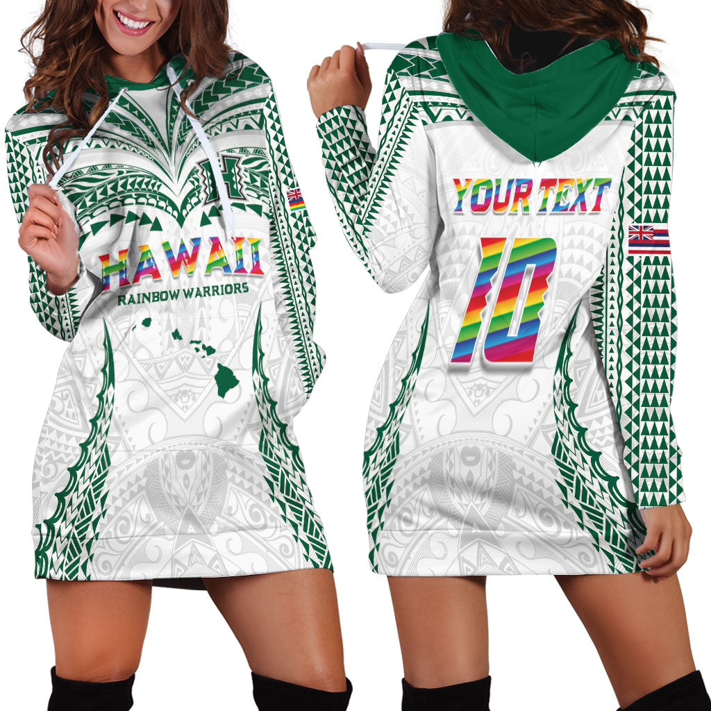 Custom Hawaii Rainbow Warriors Hoodie Dress Polynesian Motif White Color