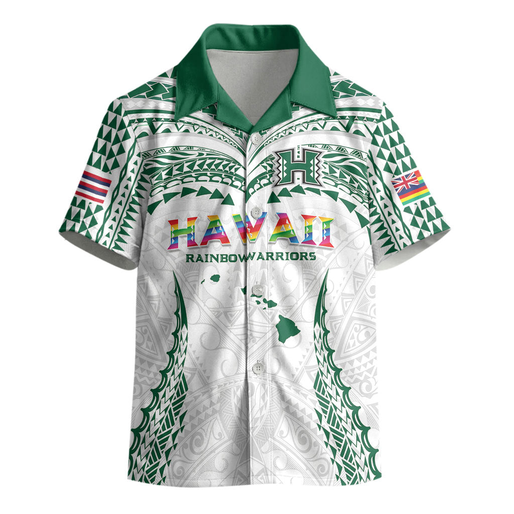Custom Hawaii Rainbow Warriors Kid Hawaiian Shirt Polynesian Motif White Color