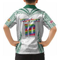 Custom Hawaii Rainbow Warriors Kid Hawaiian Shirt Polynesian Motif White Color