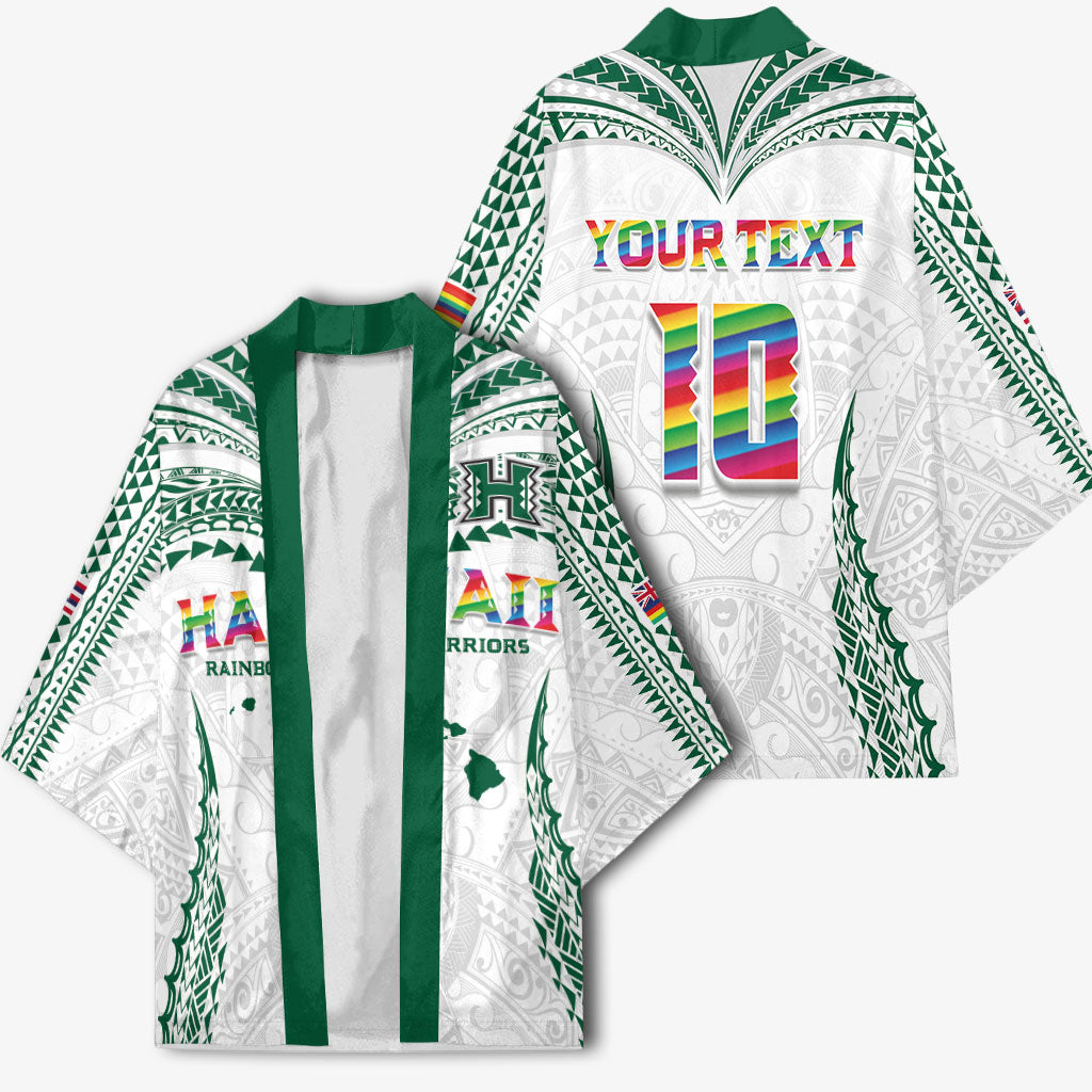 Custom Hawaii Rainbow Warriors Kimono Polynesian Motif White Color