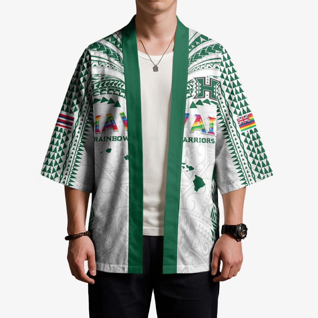 Custom Hawaii Rainbow Warriors Kimono Polynesian Motif White Color