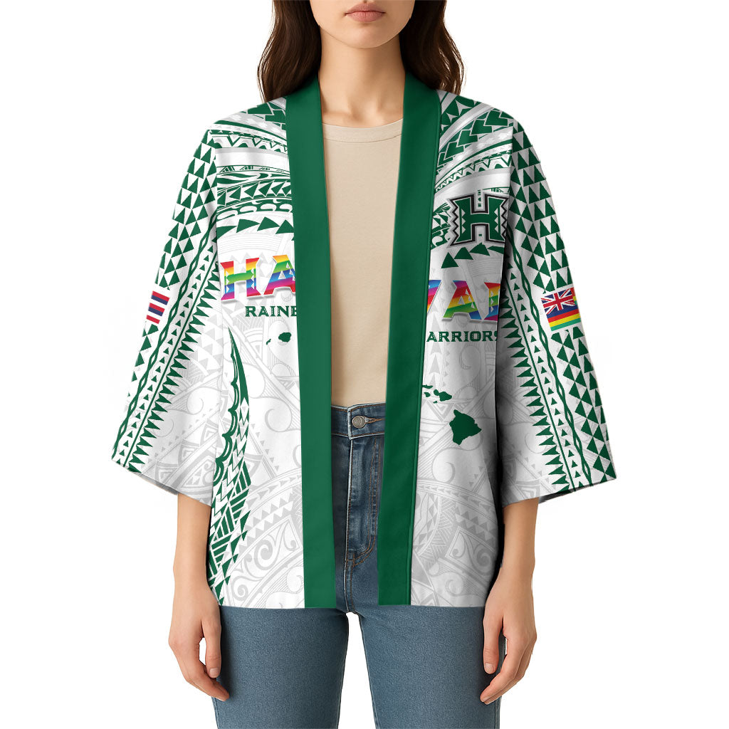 Custom Hawaii Rainbow Warriors Kimono Polynesian Motif White Color