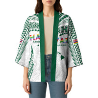 Custom Hawaii Rainbow Warriors Kimono Polynesian Motif White Color