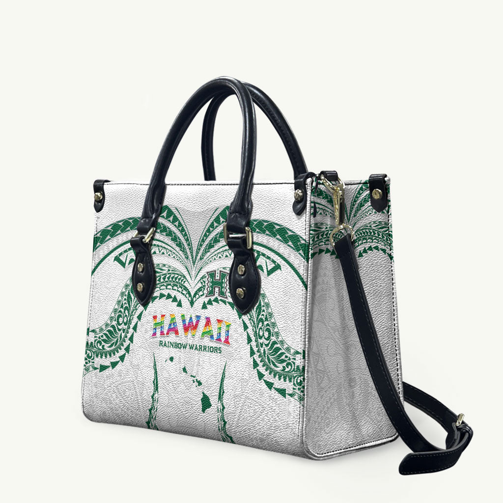 Hawaii Rainbow Warriors Leather Bag Polynesian Motif White Color