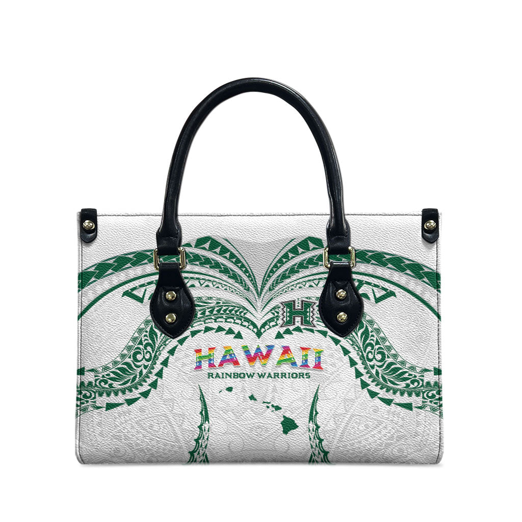 Hawaii Rainbow Warriors Leather Bag Polynesian Motif White Color