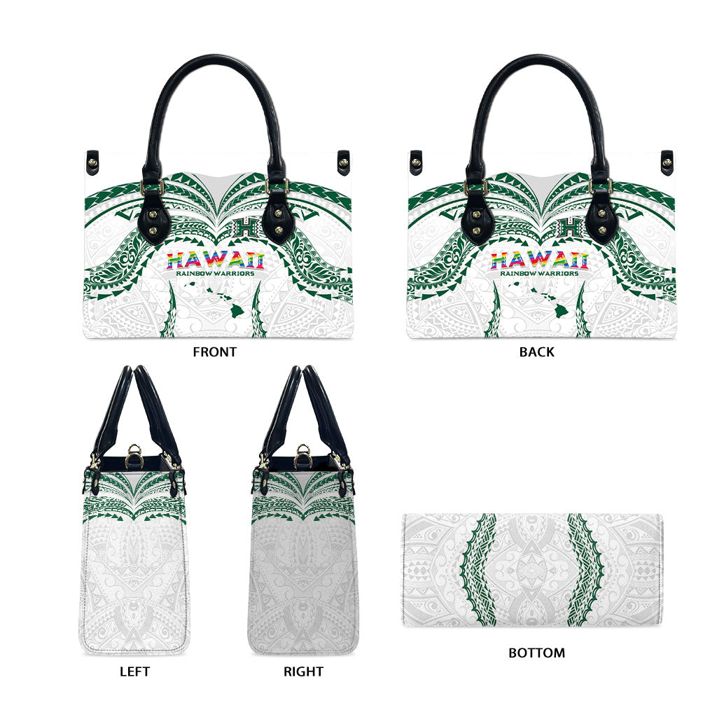 Hawaii Rainbow Warriors Leather Bag Polynesian Motif White Color