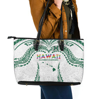 Hawaii Rainbow Warriors Leather Tote Bag Polynesian Motif White Color