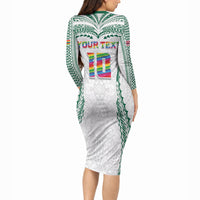 Custom Hawaii Rainbow Warriors Long Sleeve Bodycon Dress Polynesian Motif White Color