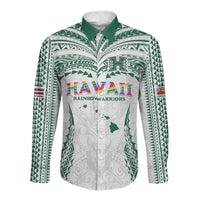 Custom Hawaii Rainbow Warriors Long Sleeve Button Shirt Polynesian Motif White Color