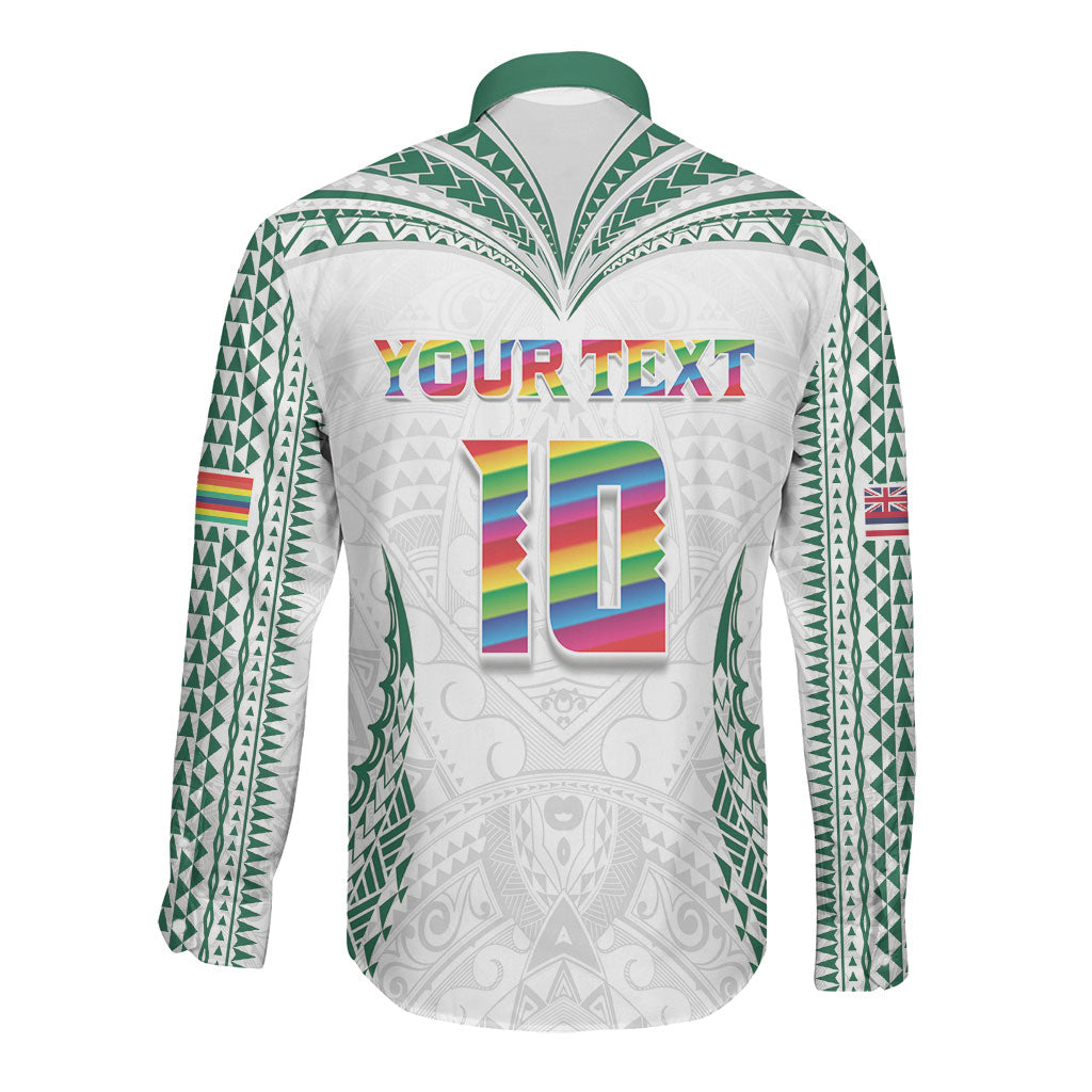 Custom Hawaii Rainbow Warriors Long Sleeve Button Shirt Polynesian Motif White Color