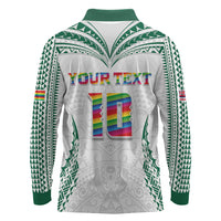 Custom Hawaii Rainbow Warriors Long Sleeve Polo Shirt Polynesian Motif White Color