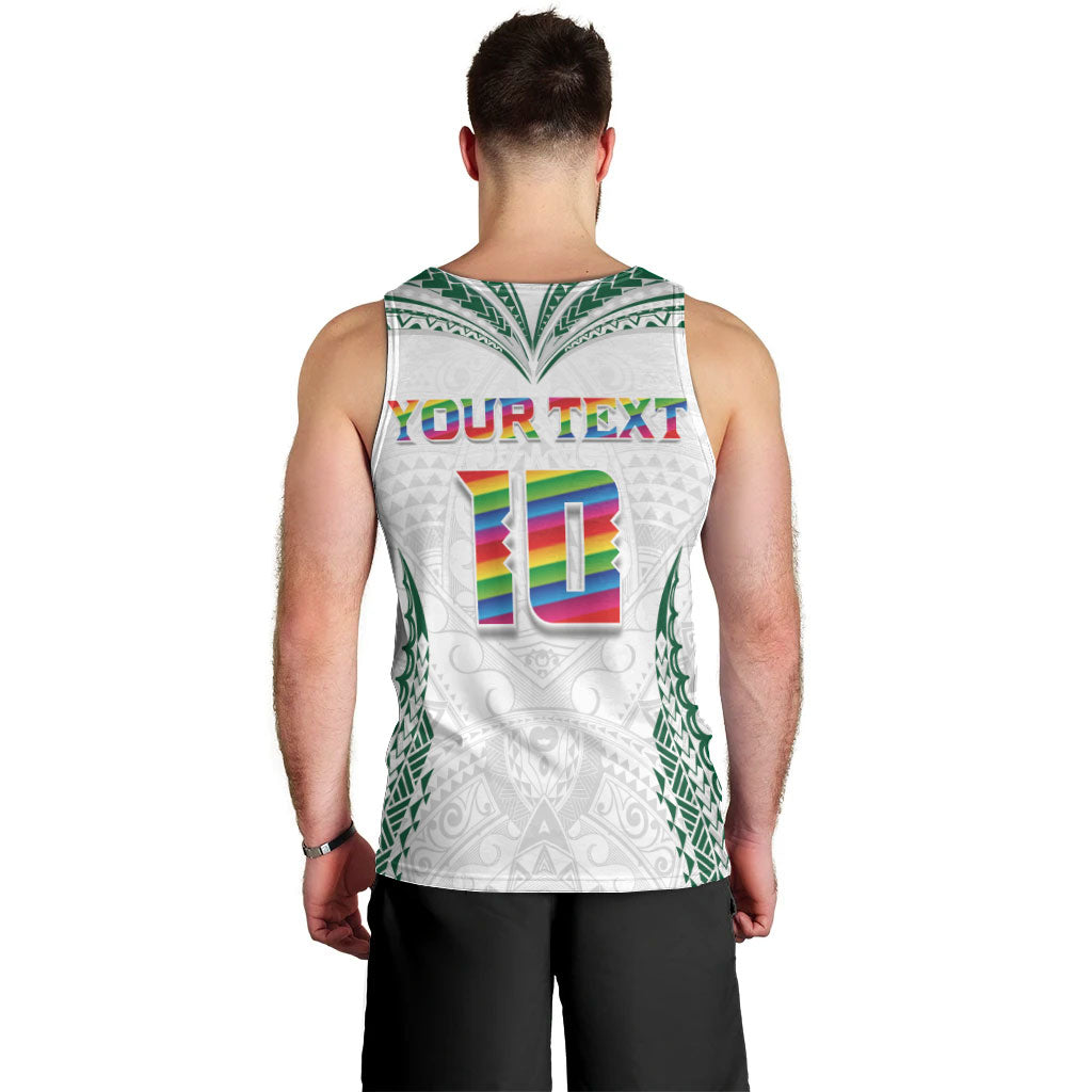 Custom Hawaii Rainbow Warriors Men Tank Top Polynesian Motif White Color