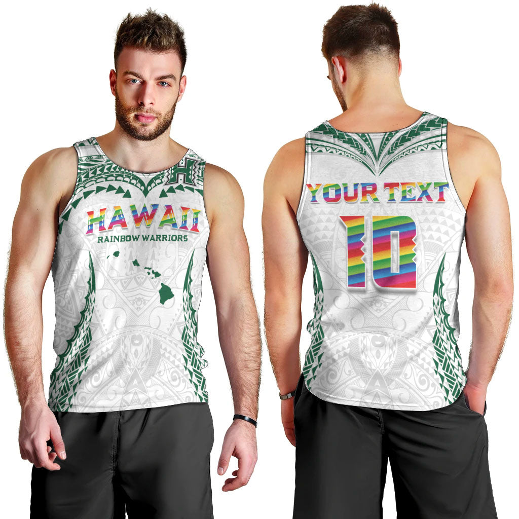 Custom Hawaii Rainbow Warriors Men Tank Top Polynesian Motif White Color